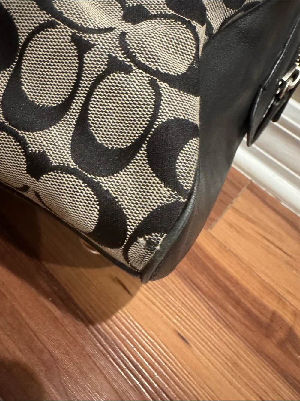 Coach Signature Canvas Satchel in Black and Ivory with Tassel